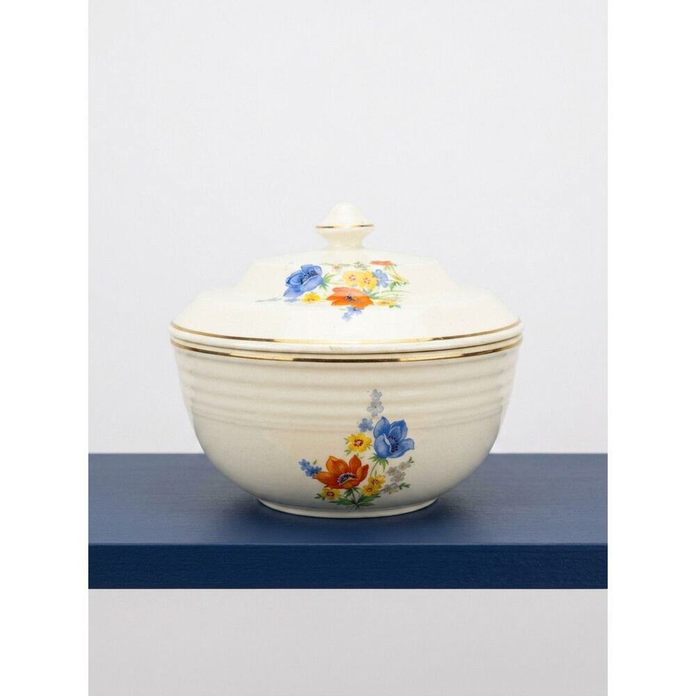 Midcentury Cronin China Co Lidded Casserole Dish Ivory Floral Ovenware Bowl